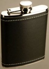 Hip Flask 6oz - Stainless Steel with Black Leather