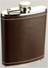 Hip Flask 6oz - Stainless Steel with Burgundy Leather