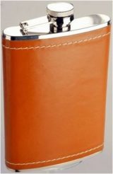 Hip Flask 8oz - Stainless Steel with Tan Leather