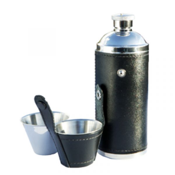 Hunting Flask 8oz - Stainless Steel with Black Leather